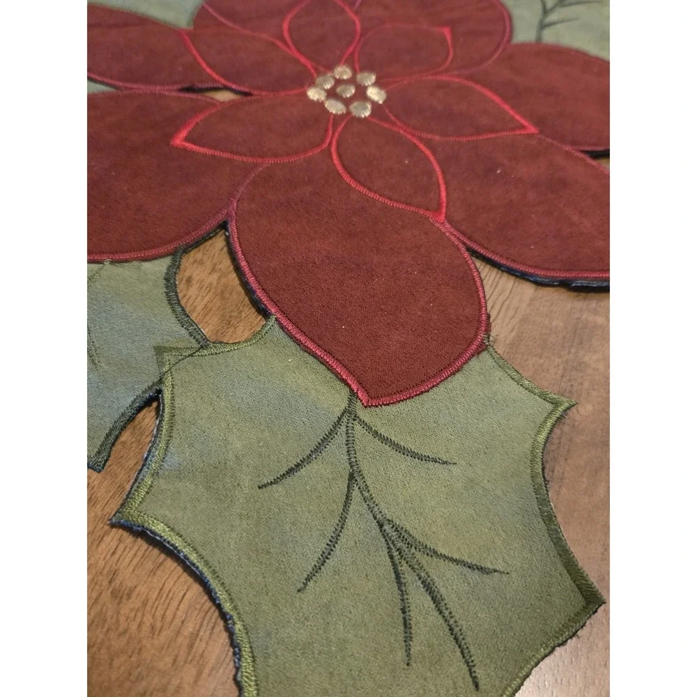 Signature Homestyles Christmas Poinsettia Holly Cutwork Table Runner 17
